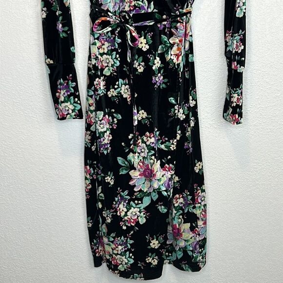 New ZARA Floral-Print Velvet Wrap Midi Dress Small - Picture 5 of 15